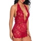 thumbnail image 2 of Traje de lencería Lencería de encaje sin espalda con cuello en V profundo con tanga para regalo de San Valentín Rojo purpúreo XL, 2 of 5