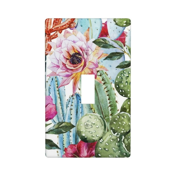 1-Gang Toggle Wall Plate Single Light Switch Cover - Watercolor cactus Flower Floral