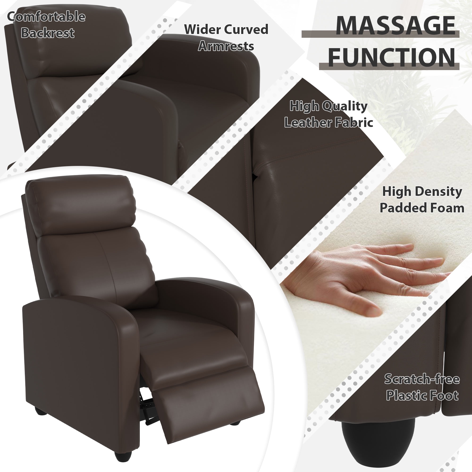YRLLENSDAN PU Leather Massage Living Room Power Recliner with Footrest, Brown