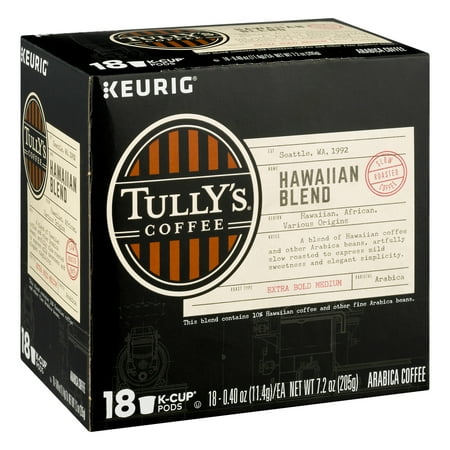 Tully's Coffee Hawaiian Blend, Keurig K-Cup Pod, Medium Roast, 18 Count for Keurig Brewers