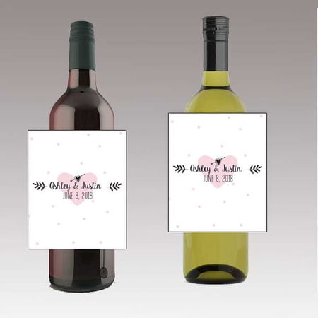 12 Pink Heart Theme Wine / Beer Bottle labels Easy to Use Self Stick Labels