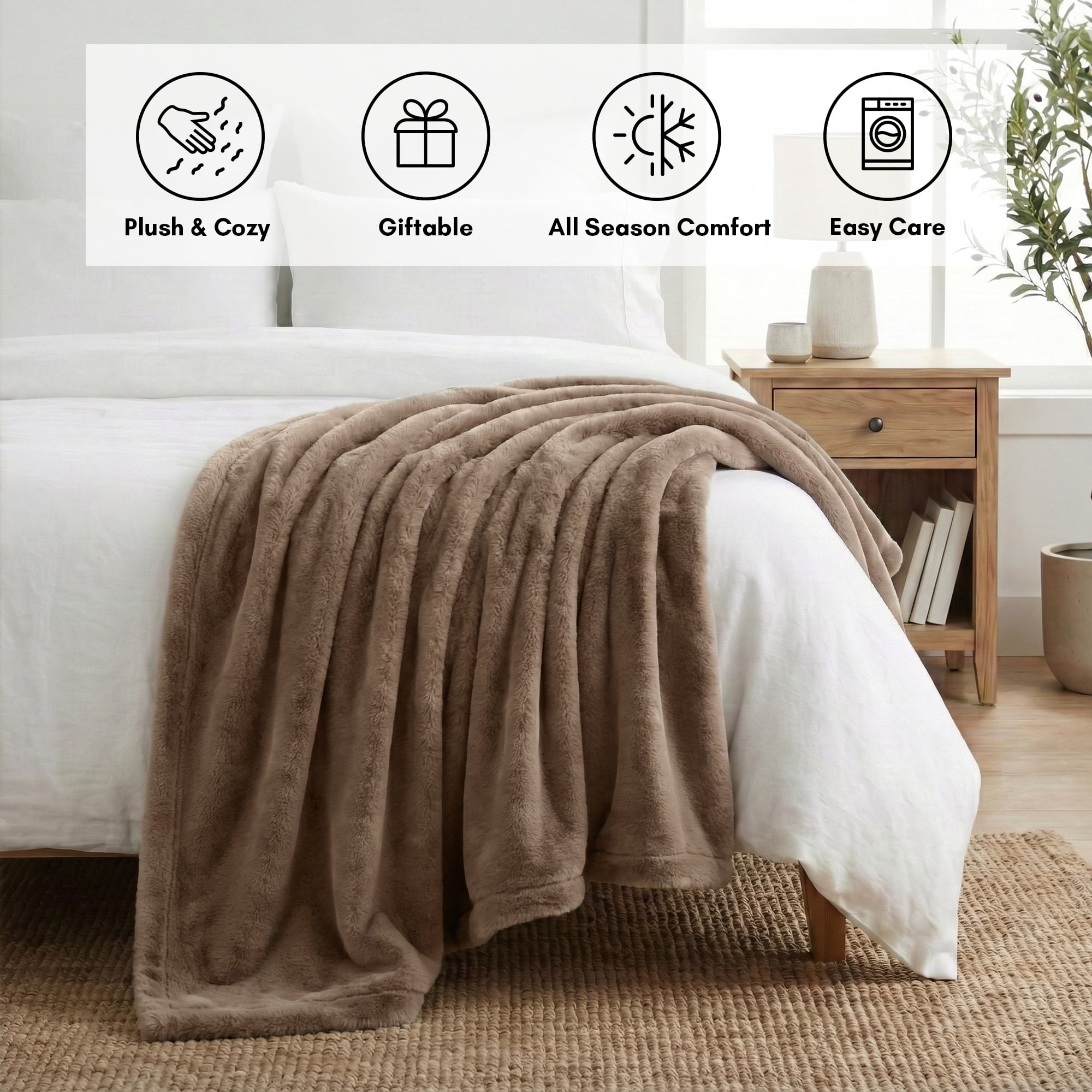 Americanflat Throw Blanket - 50x60 Inch Double Sided Luxe Faux Fur - Soft Plush Fleece Bedding - Cozy Warmth For Living Room Couch Or Sofa - Taupe