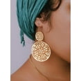 thumbnail image 6 of Gold Tone Filigree Round Disc Dangle Drop Earrings, Vintage Fashion Statement Jewelry Gift for Women, 6 of 7