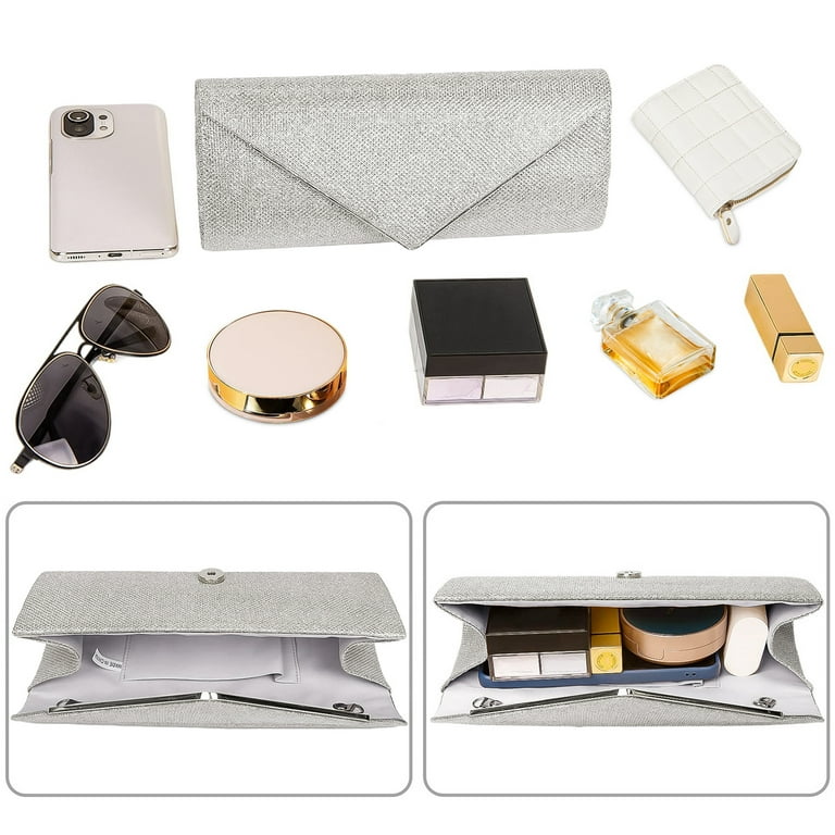 DAKOMM Evening Clutch, Silver Glitter Envelope Bag photo 7