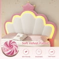 thumbnail image 6 of Twin Size Girl Bed Frame with LED Lights, Princess Bed with Adjustable Headboard, Twin Bed Velvet Upholstered Platform Bed with Princess Crown, Solid Wood Slats Support,Pink, 6 of 9