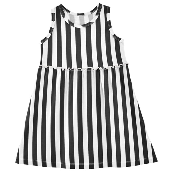 joogoo Girls Sleeveless Dress White and Black Stripe Pattern Stylish Short Sleeve Dresses 4T