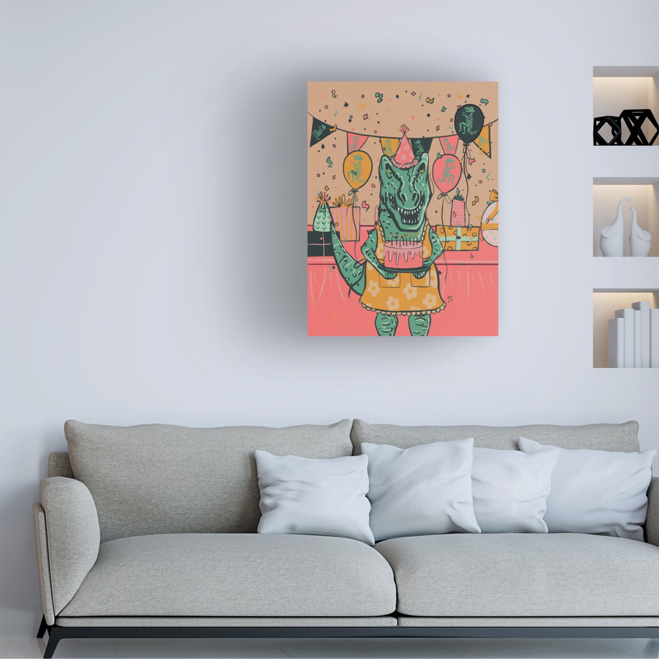Canvas Wall Art - Christine Rotolo 'Dinosaur Birthday' Wall Art for Living Room, Bedroom, or Office Décor by Trademark Fine Art - 14 x 19 Inches