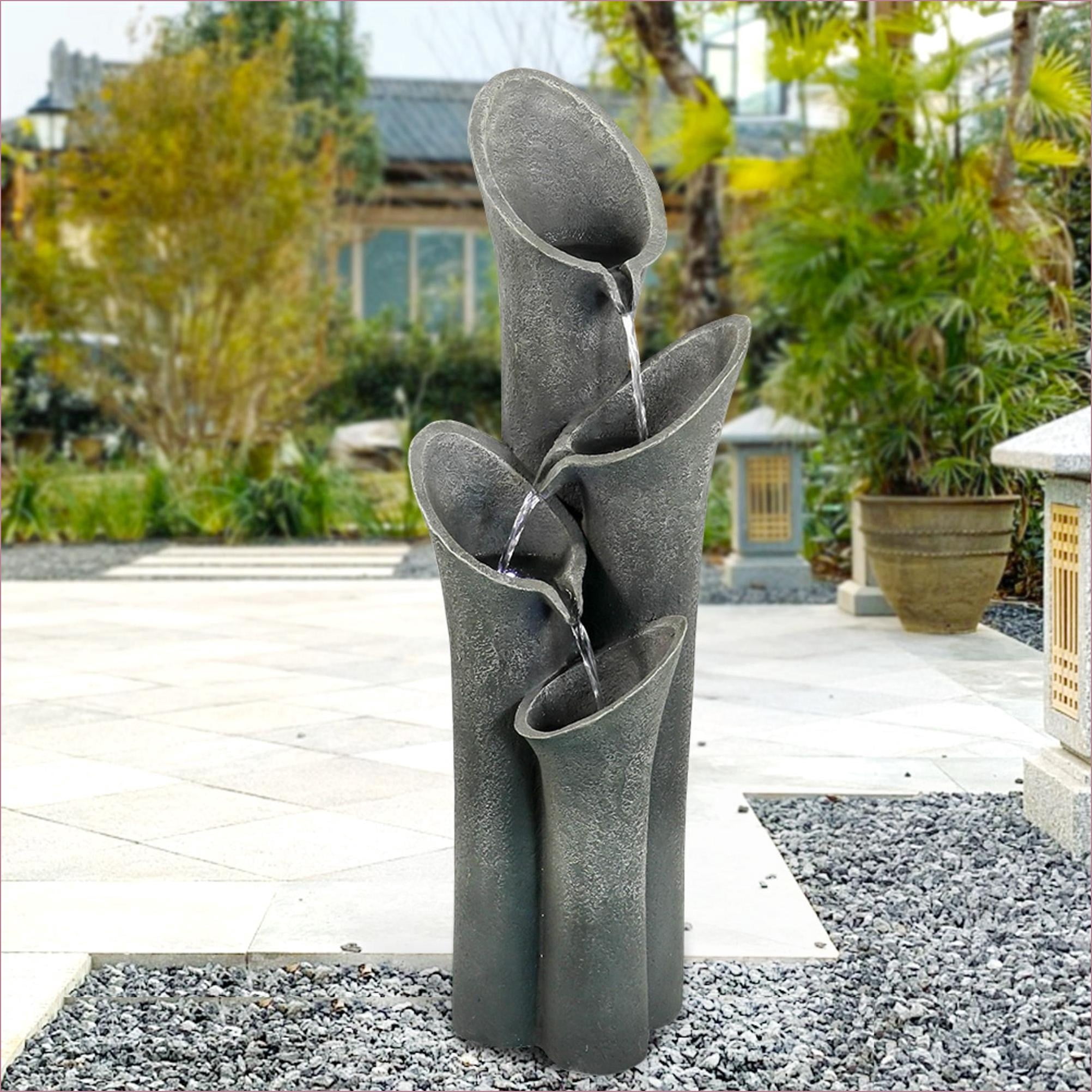 Fountains 33.5" 4-Tier Cascading Outdoor Patio Garden Fountain, Weather Resistant | Resin | Tiered Waterfall Fountain