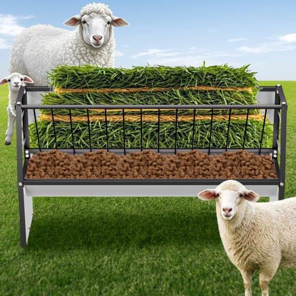 60" L x 16" W x 31.5" H Pasture Feeder, Galvanized Steel Livestock Goat Feeder, 60 Gallon Goat Hay Feeder for Horses, Deer, Calves, Ranches, Farms