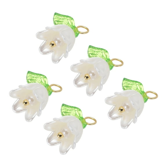 5PCS 13x14mm Acrylic Flower Charm Lily of the Valley Jewelry for Necklaces, Bracelets, Earrings White