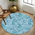 thumbnail image 3 of Round Area Rug 5 Ft, Light Blue Teal Washable Non-Slip Circle Carpet for Living Room/Bedroom, Retro Botanical Abstract Art Low-Profile Runner Mats Collection Rugs for Indoor, 3 of 7
