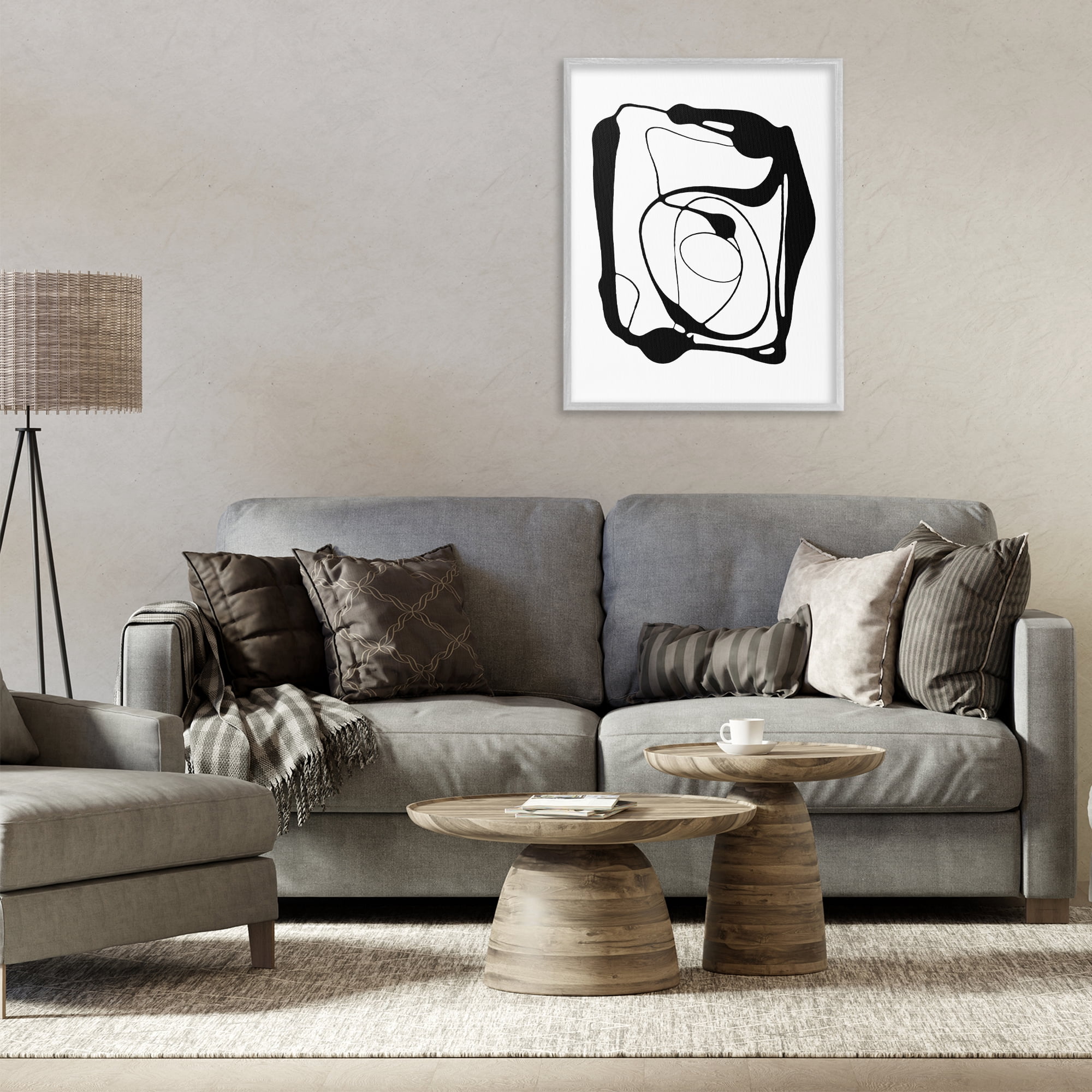 Stupell Industries Black Swirled Figure Abstract Painting Gray Framed Art Print Wall Art, 24 x 30
