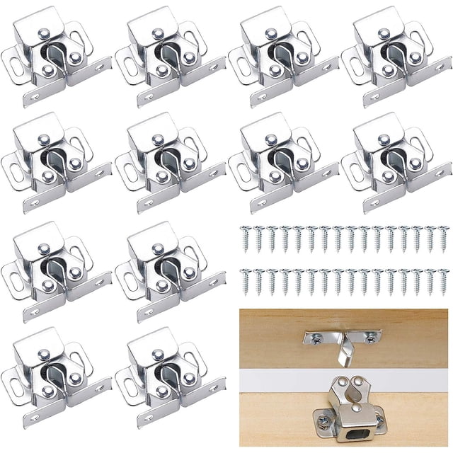 Loquet à Double Rouleau pour Garde-Robe et Armoire, 12 Pcs Loquet de Garde-Robe à Double Rouleau Loquet d'Armoire à Double Rouleau avec 48 Pcs Vis