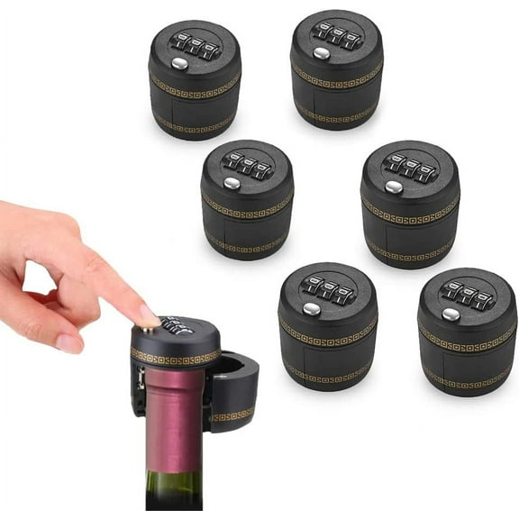 Bottle Password Code Lock Wine, Bottle Password Lock Top Stopper, Combination Lock Liquor Bottle Stopper (6 Pack/Box)