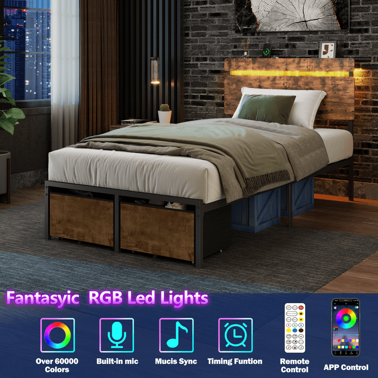 Satifur Twin Bed, Storage Drawers & LED Charging photo 8