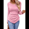 thumbnail image 2 of Camisas de Larga para Mujer, Cuello en V, Punto Acanalado, Corte Entallado, Suéter Ligero, Blusas Informales Elegantes de Otoño Rosa L, 2 of 8