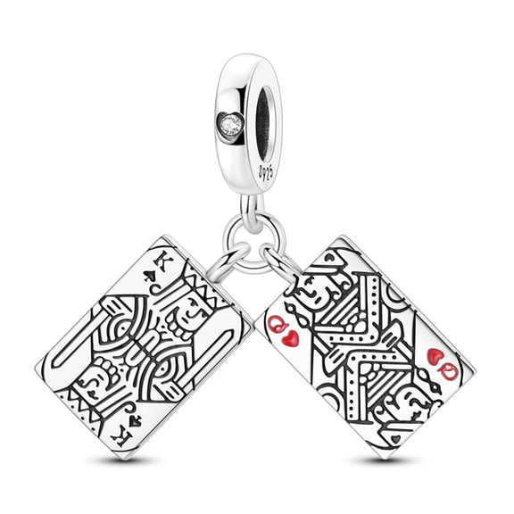 King of Spades & Queen of Hearts Charm, Compatible with Most Bracelet, Charm for Bracelet