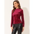 thumbnail image 3 of Camiseta casual de manga larga con cuello redondo y parte superior de terciopelo para mujer Allegra K borgo?a S, 3 of 5