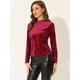 thumbnail image 3 of INSPIRE CHIC Camiseta casual de manga larga con cuello redondo y parte superior de terciopelo para mujer borgo?a XS, 3 of 5