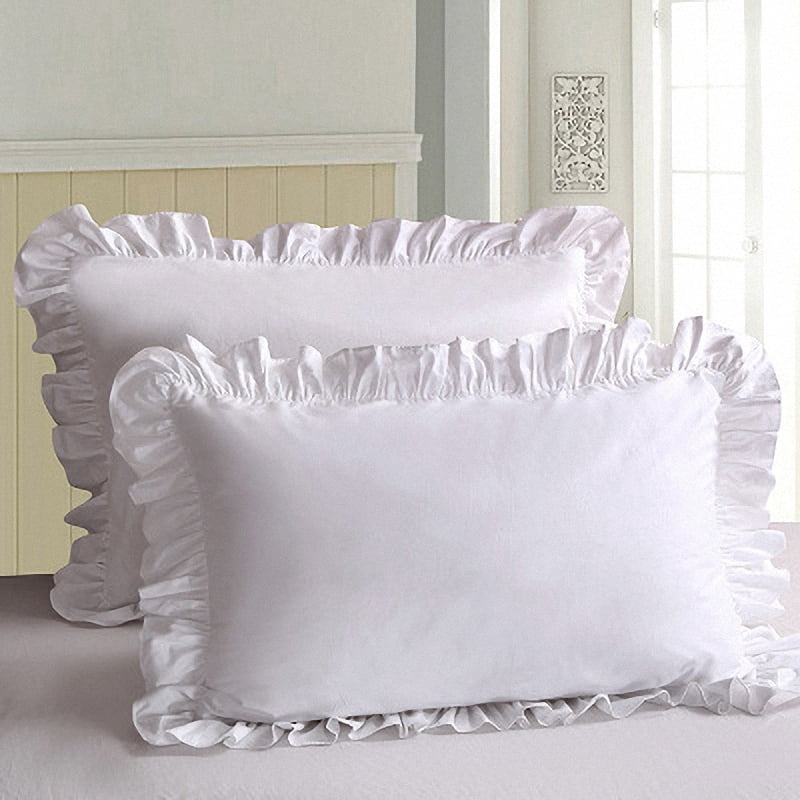 White Embroidered Cotton Lace Ruffles Pillowcase Sham Pillow Slipm Cover 1pc 