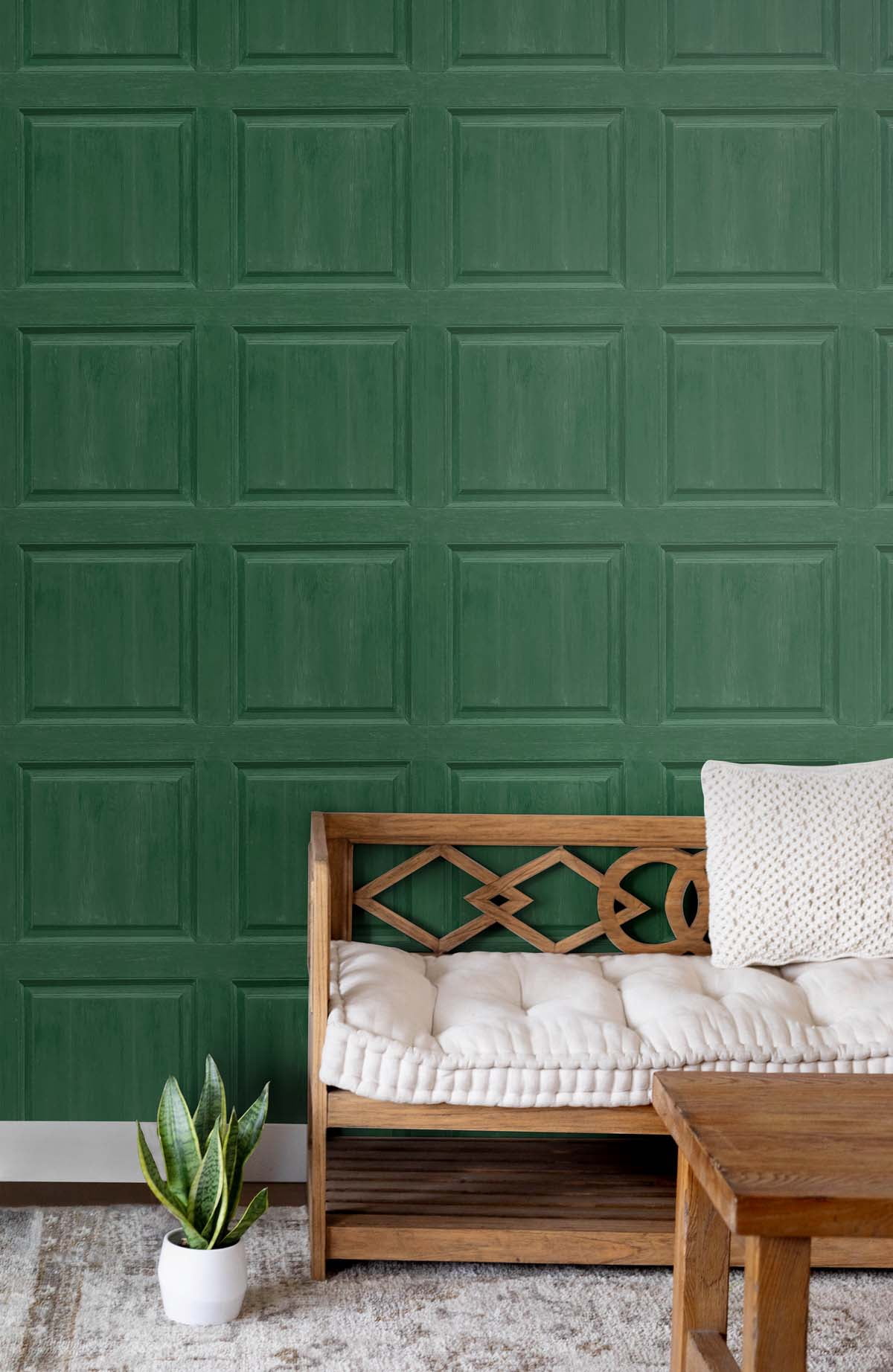 NextWall Arthouse Washed Faux Panel Peel and Stick Wallpaper 20.5 in. W x 18 ft. L - Emerald Green