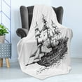 thumbnail image 4 of Sketch Soft Flannel Fleece Throw Blanket, Hand Drawn Columbus Ship and Waves Open Sea Print on Plain Backdrop, Cozy Plush for Indoor and Outdoor Use, 60" x 80", Charcoal Grey and White, by Ambesonne, 4 of 5