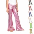 thumbnail image 5 of YOUYEDIAN Girls Sequin Bell Bottom Pants Elastic Waist Stretchy Flare Dance Yoga Leggings Kids Trendy Performance Trousers (Blue, 6-7 Years), 5 of 5