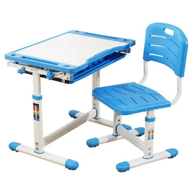 FDW Kids 2-Piece Adjustable Height Activity Table and Chair Set, Blue