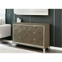 HomeRoots 66" Dark Champagne Solid And Manufactured Wood Six Drawer Dresser