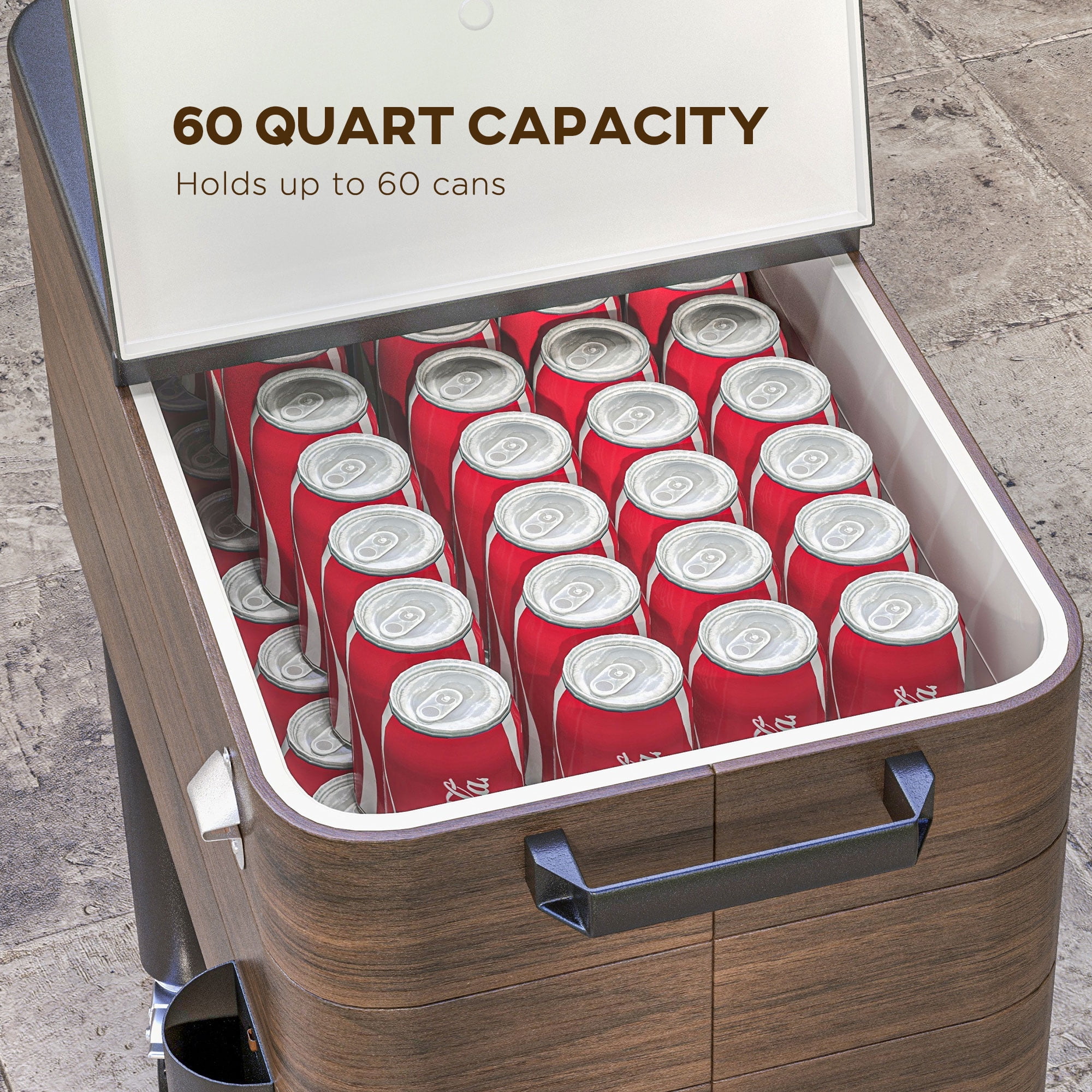 Outsunny Patio Cooler Cart with Bottle Opener 60 Qt. Rolling Ice Chest