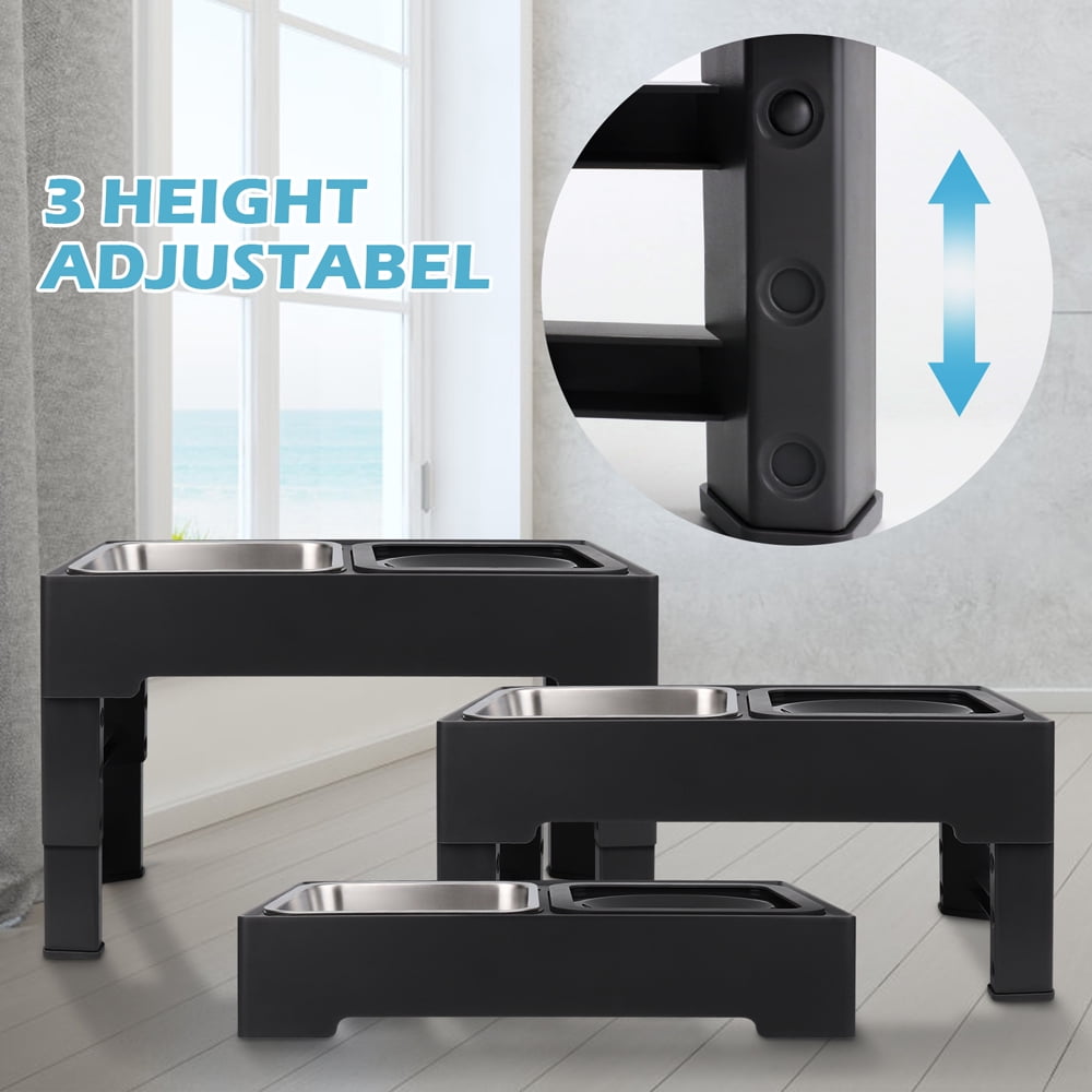 Taglory Elevated Dog Bowls with Stainless Bowl, Adjust 4 Heights for Small Medium Large Dogs, Black