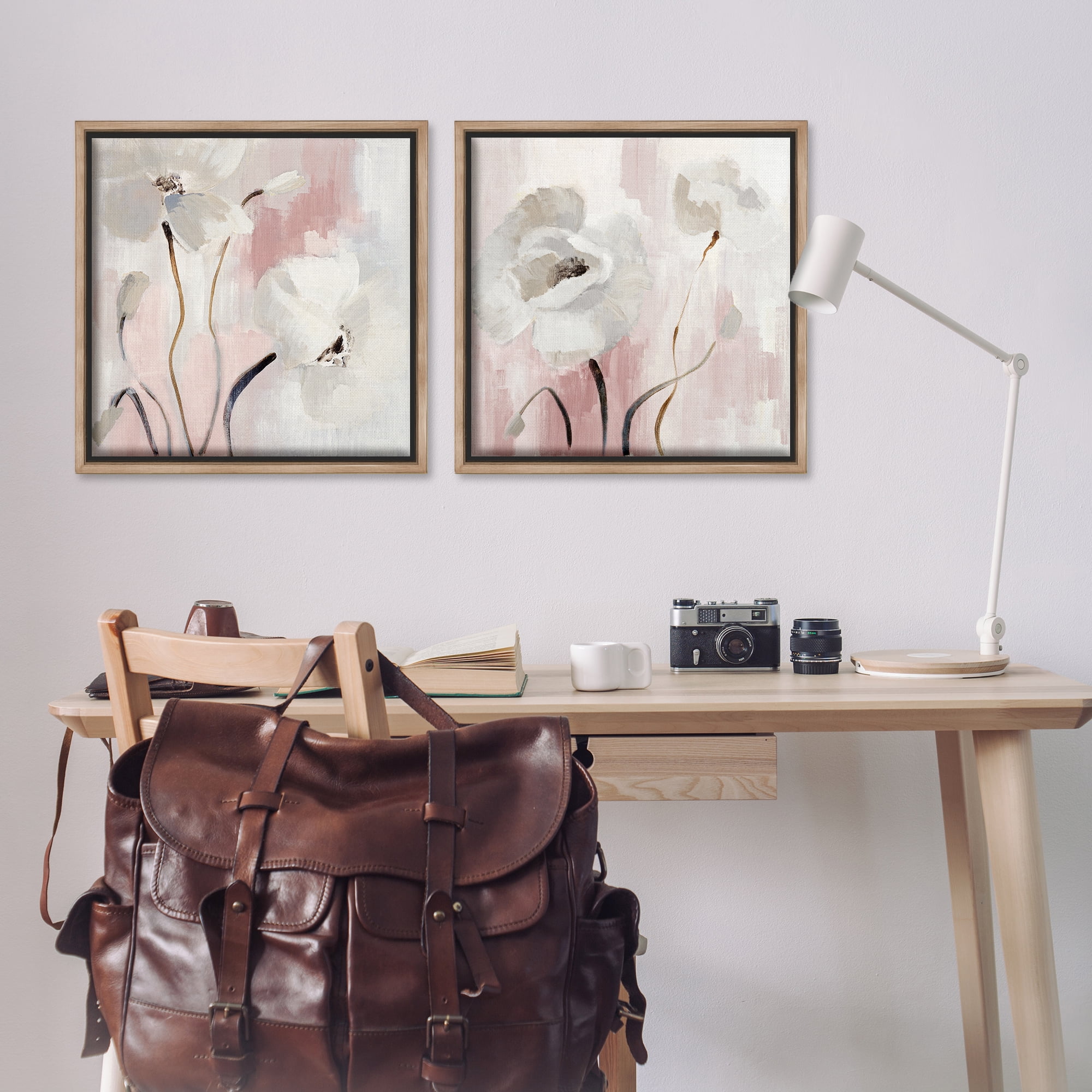 Stupell Industries Abstract White Poppies Plants & Flowers Painting Brown Floater Framed Canvas Art Print Wall Art, 25 x 25, Set of 2