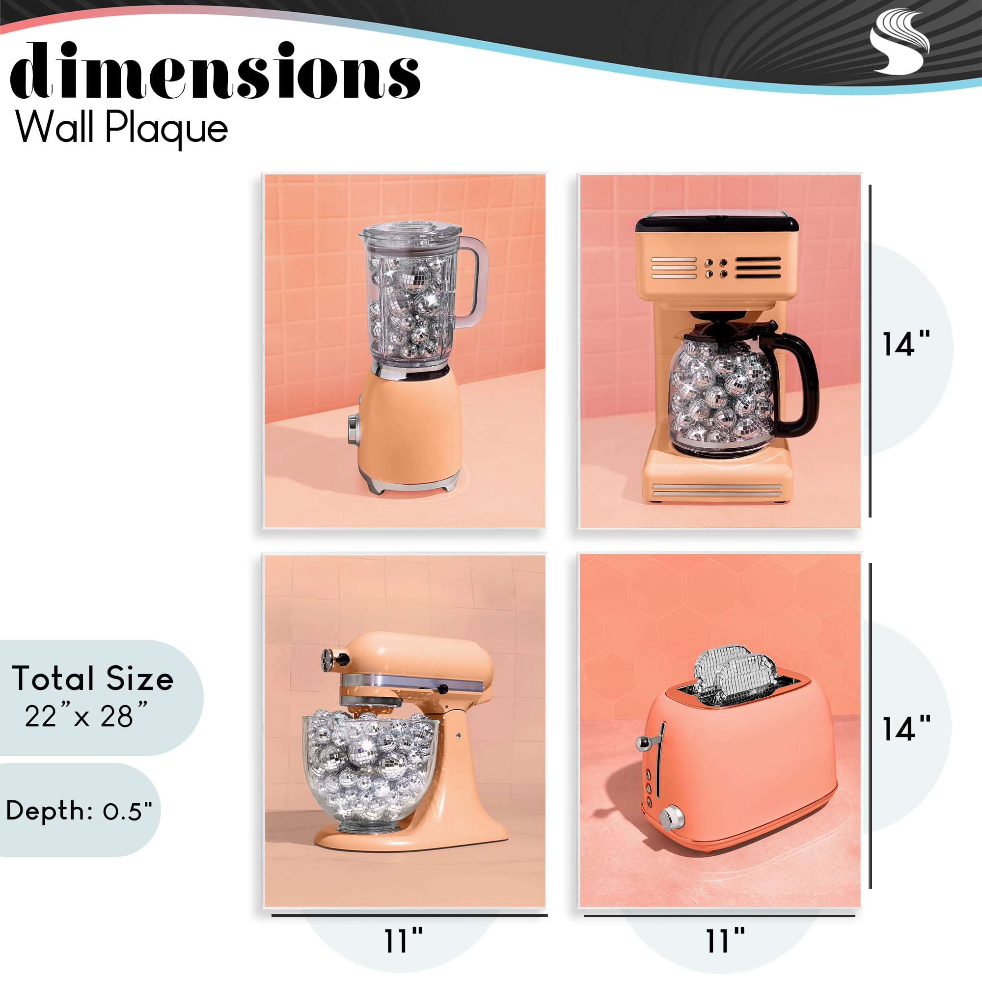 Stupell Industries Disco Drink Blender over Orange 4 Piece Wall Plaque Art Set, design by LISH Creative