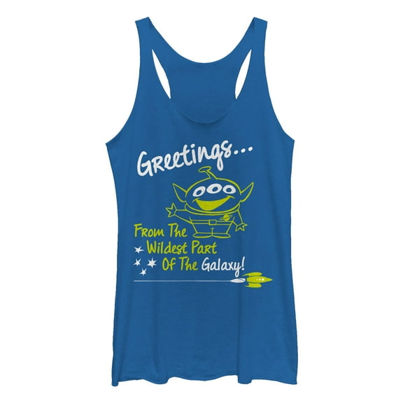Women's Toy Story Alien Greeting from Wild Galaxy Racerback Tank Top Royal Blue Heather X Small