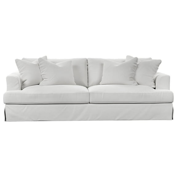 Sunset Trading Newport 94" Fabric Slipcovered Recessed Fin Arm Sofa in White