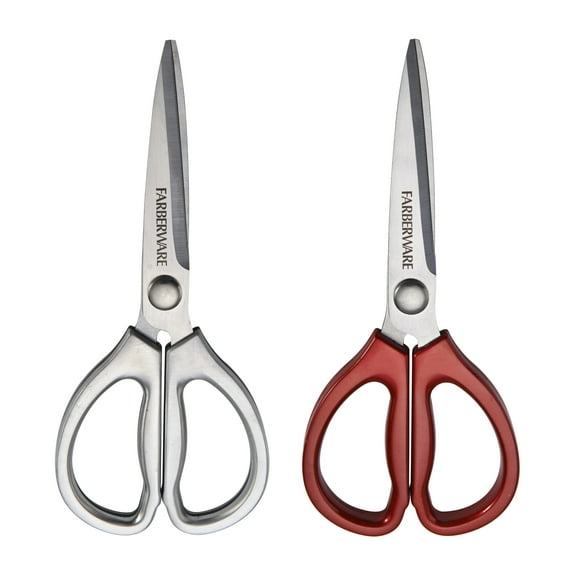 Farberware Classic 2-piece Stainless Steel Kitchen Shear/Scissor Set with Metallic Stainless Steel and Red Handles
