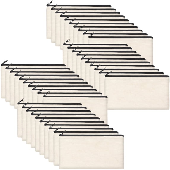 ZeeDix 40pcs Canvas Pencil Case Diy Craft Zipper Pouch Makeup Storage Bag