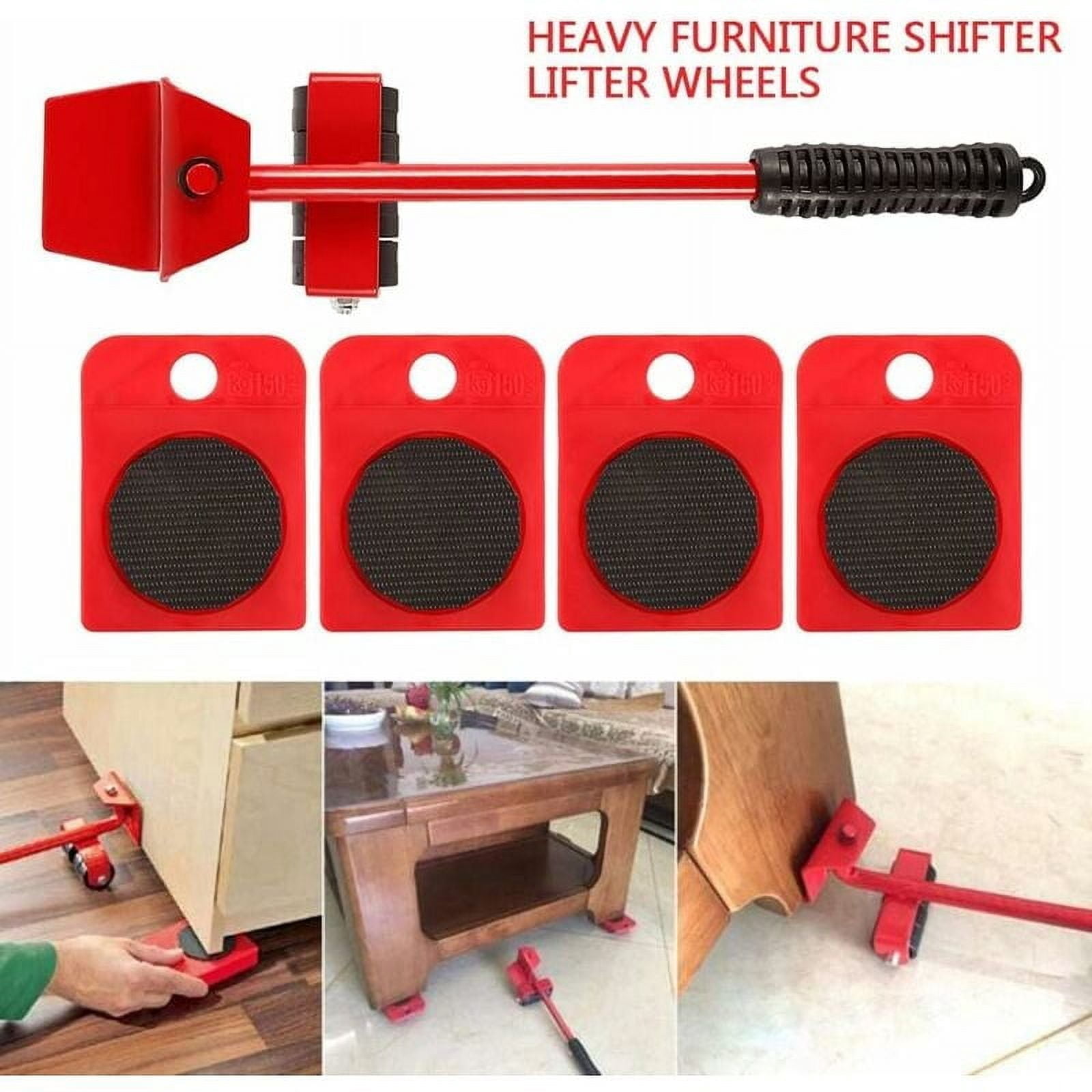 Effortless Heavy Furniture Moving Kit, Moves Furniture On Wheels, Furniture Lever And Trolley Kit, 1 Lifting Rod And 4 Moving Casters, Up To 400Kg