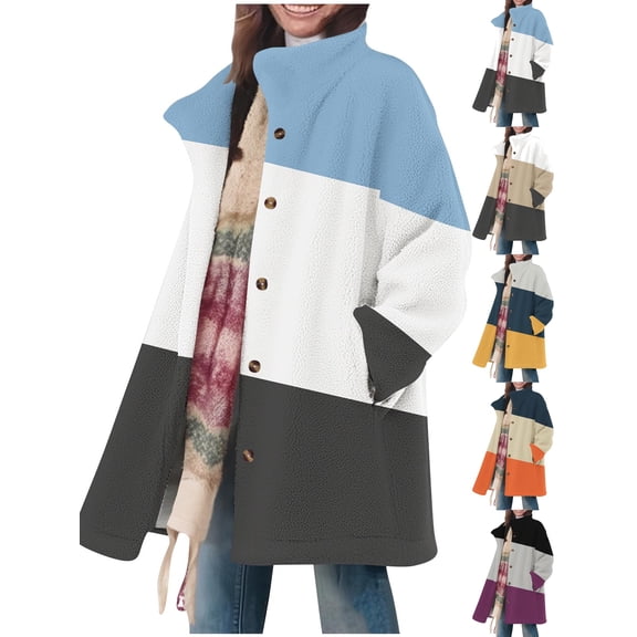 Dqueduo Women's Winter Casual Jacket, Printed Loose Collar Button Long Sleeve Coat, Warm Daily Comfortable Outerwear