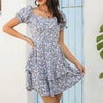 thumbnail image 6 of Women's Summer Puff Sleeve Short Dress Floral Print High Waist Dress, 6 of 7