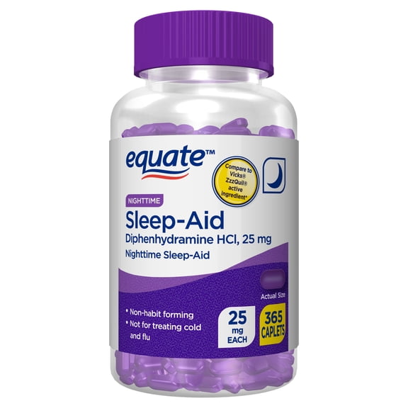 Equate Nighttime Sleep Aid Caplets, Diphenhydramine HCl 25 mg, 365 Caplets