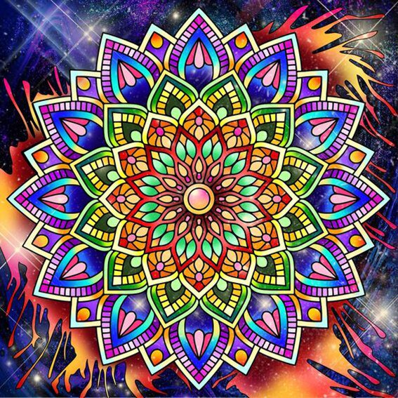 Full Drill 5D DIY Diamond Painting kits Colorful Mandala 3D Diamond Embroidery Flowers Cross Stitch Mosaic Art Home DecorRound 25x25cm Gao Jinjia LED