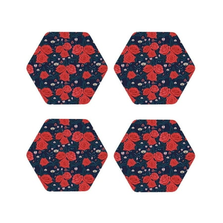 

Tideii Rose Flower for Leather Coasters 4 Pieces Anti-fouling and Anti-scalding Decorative Coasters Suitable for Restaurants Kitchens Coffee Shops-Hexagon