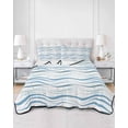 thumbnail image 2 of Full Size Quilt Bedding Set, Blue Stripes Reversible Summer Quilt 3 Pieces, Modern Gradient Abstract Ocean Waves Lines Lightweight Bedspreads Coverlets with 2 Pillow Shams for All Seasons, 2 of 5