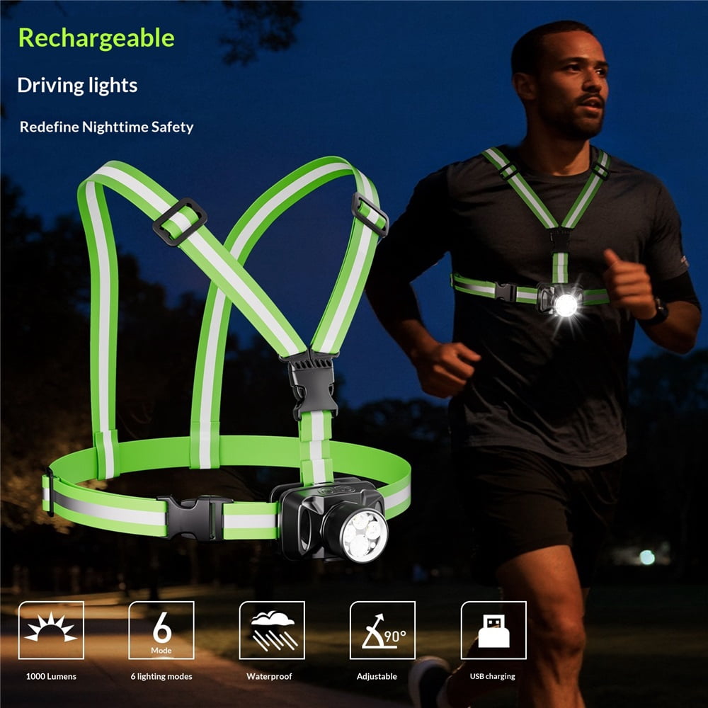 Running Lights for Runners , 6 Modes Running Light with 90°Adjustable Tilt, Rechargeable Visibility Reflective Vest for Night Walking/Cycling/Jogging