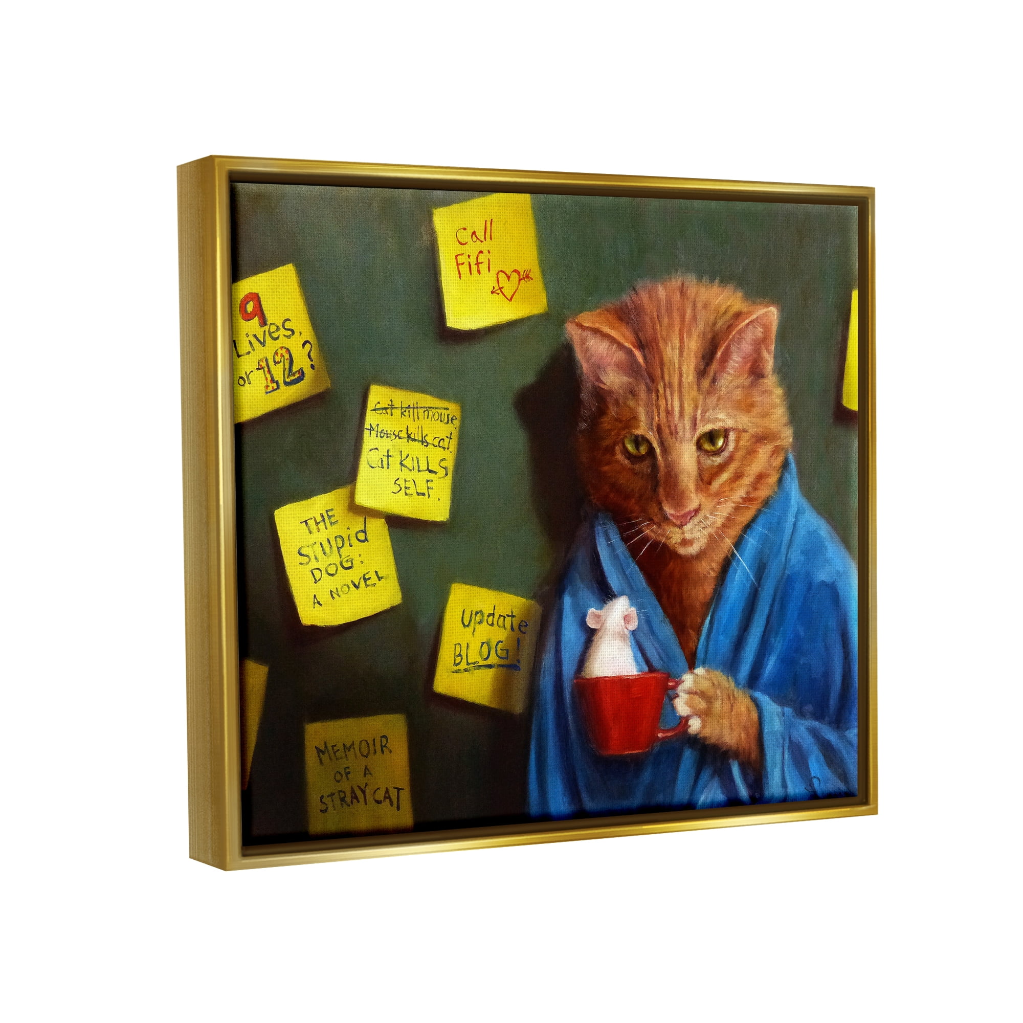 Stupell Funny Cat Morning Coffee Memo Reminders Animals & Insects Painting Gold Floater Framed Art Print Wall Art