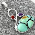 thumbnail image 2 of Lucky Charm Tibetan Turquoise, Amethyst & Garnet 925 Silver Pendant P-1027 SDP141164, 2 of 5
