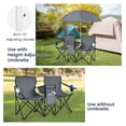thumbnail image 4 of Double Camping Chair, Folding Camp Chair with Removable Umbrella, Cup Holders, Cooler Bag, Side Pocket & Carry Bag, 2-Person Beach Chair for Outdoor, Sports, Concerts, Travel, Picnic (Grey), 4 of 9