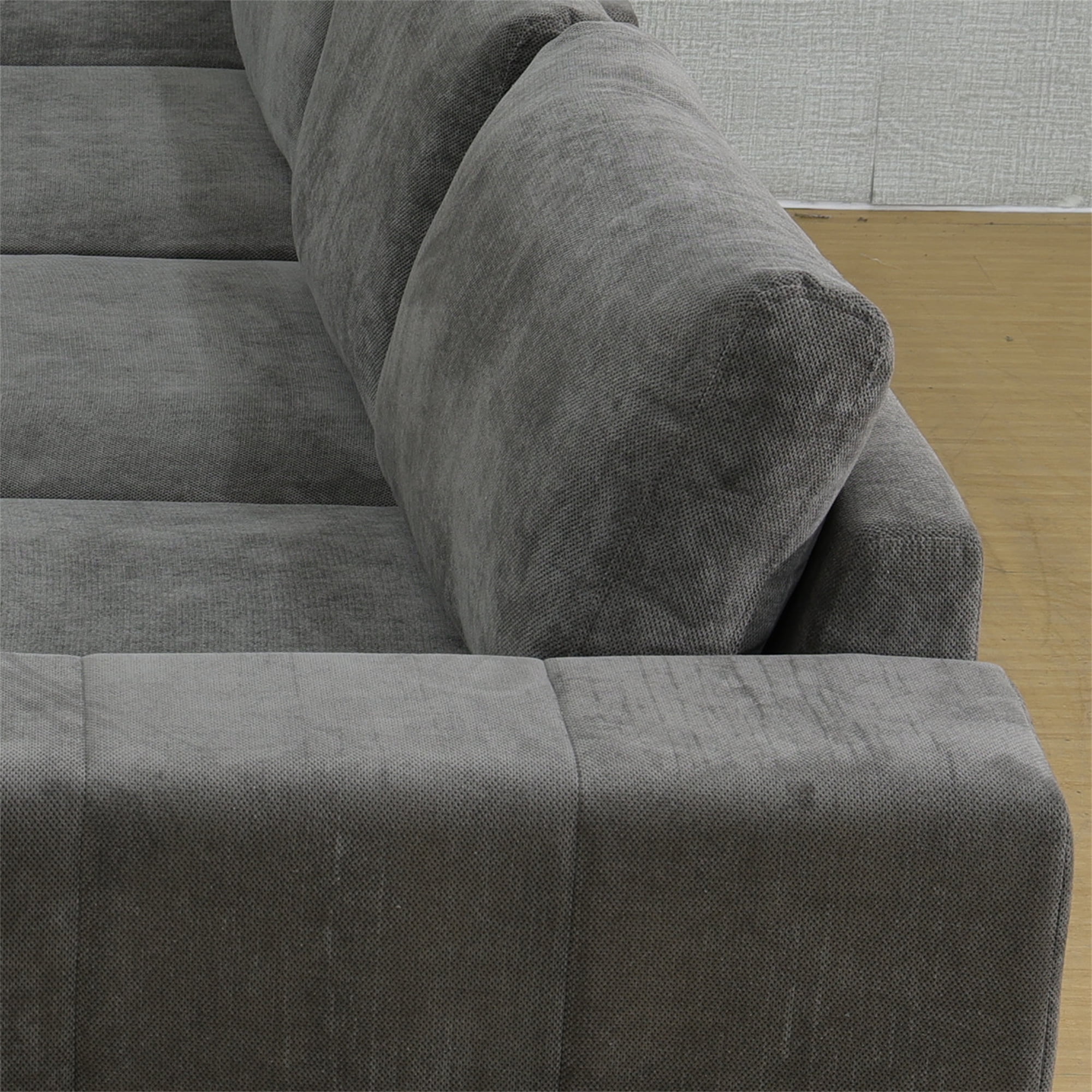 Aukfa 132" Oversized Sectional Sofa, 4 Seater Couch with Ottoman for Living Room, Microfiber, Gray