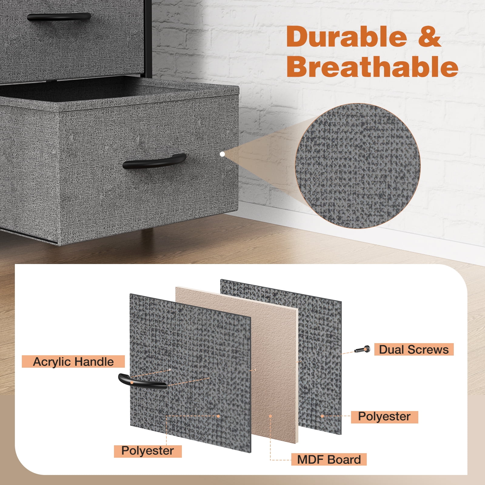 CONCETTA 9-Drawer Fabric Dresser Storage Chest for Bedroom, Closet, Storage Furniture for Adults, Gray